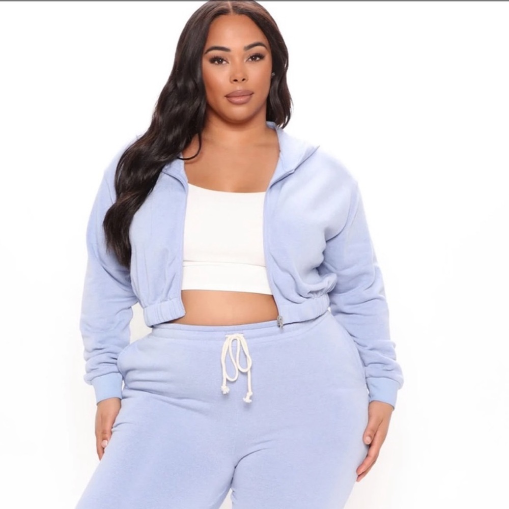 Britney Mix & Match Cropped Zipped Hoodie Light Blue